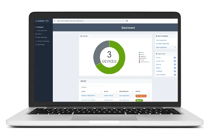 Laptop displaying the Gearlinx ZERO cloud management dashboard